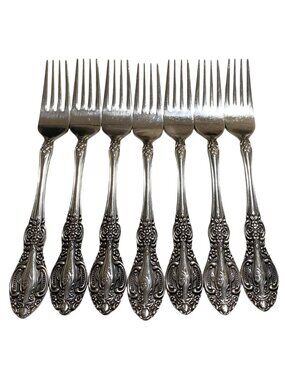 Springtime Stainless Steel Floral Pattern Forks Set Of 7 Vintage Japan 7.75"